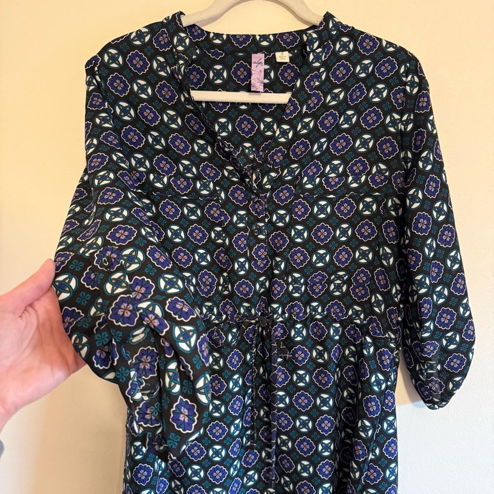 Geometric Patterned Tie Waste Dress